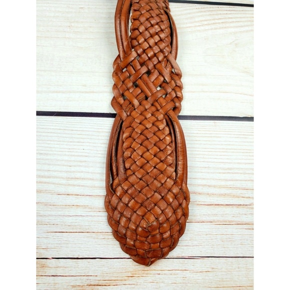 Leather braided long belt tan length 48" width 3" - Picture 4 of 4